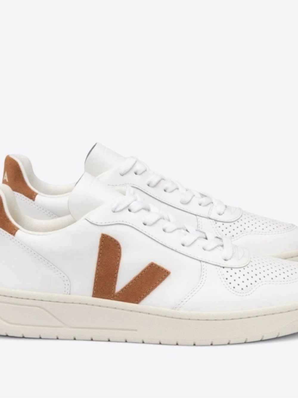 Veja White Leather Sneakers with Brown V Logo